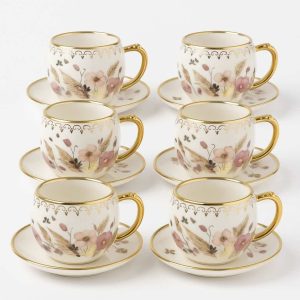 Luksuzne porculanske šolje sa zlatnim detaljima – Set 6 kom