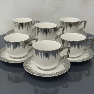 Set od 6 elegantnih srebreno-bijelih šoljica