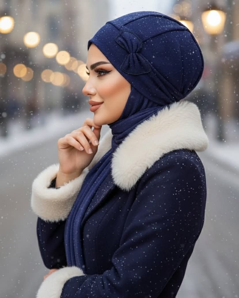 Beretka za hidžab s mašnom i pahuljicom - Image 2