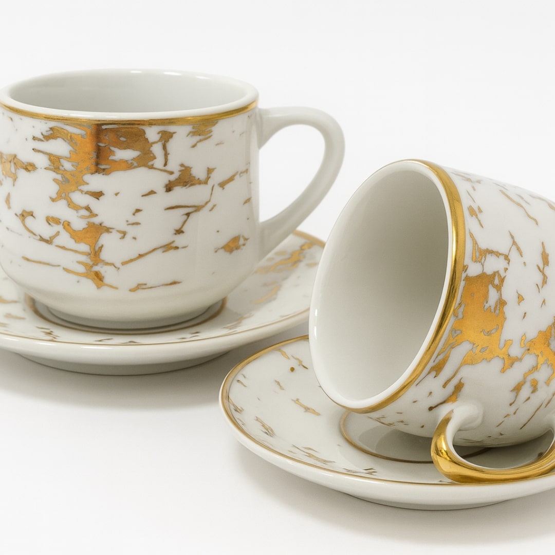 Porcelanske šoljice sa zlatnim efektom – Elegantni set za kafu - Image 2